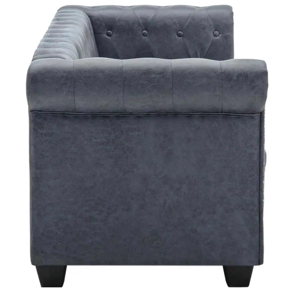 3-Seater Chesterfield Sofa Artificial Suede Leather Grey 247132