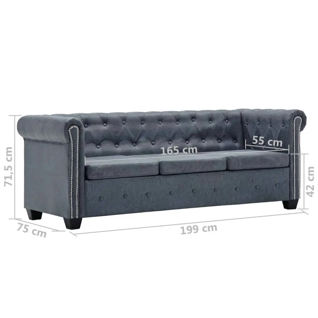 3-Seater Chesterfield Sofa Artificial Suede Leather Grey 247132