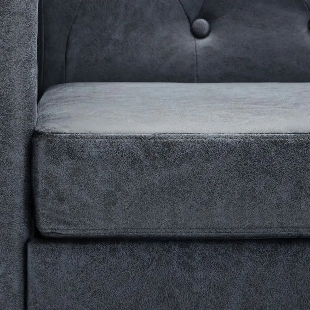 3-Seater Chesterfield Sofa Artificial Suede Leather Grey 247132