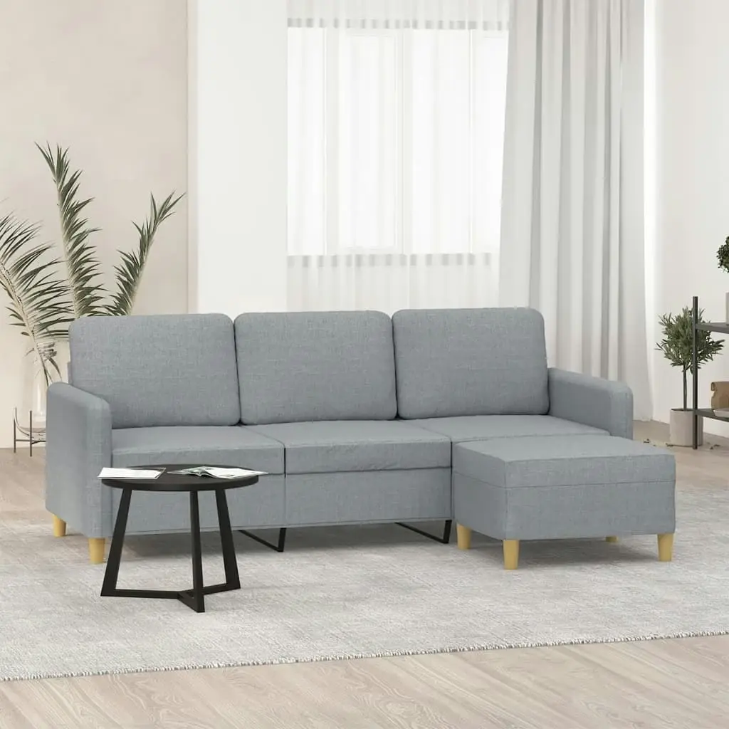 3-Seater Sofa with Footstool Light Grey 180 cm Fabric 3201192