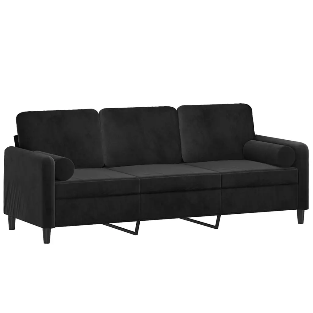 3-Seater Sofa with Throw Pillows Black 180 cm Velvet 3200896