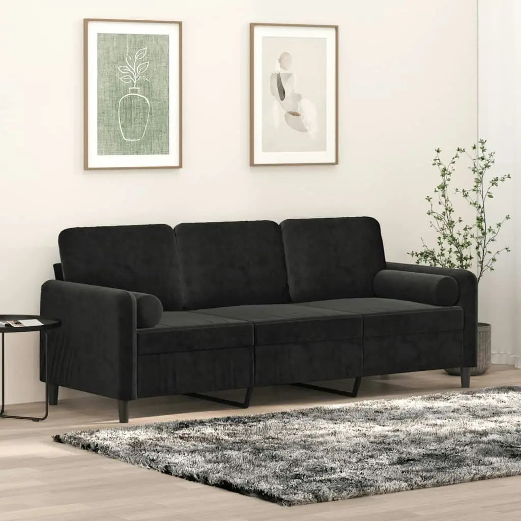 3-Seater Sofa with Throw Pillows Black 180 cm Velvet 3200896