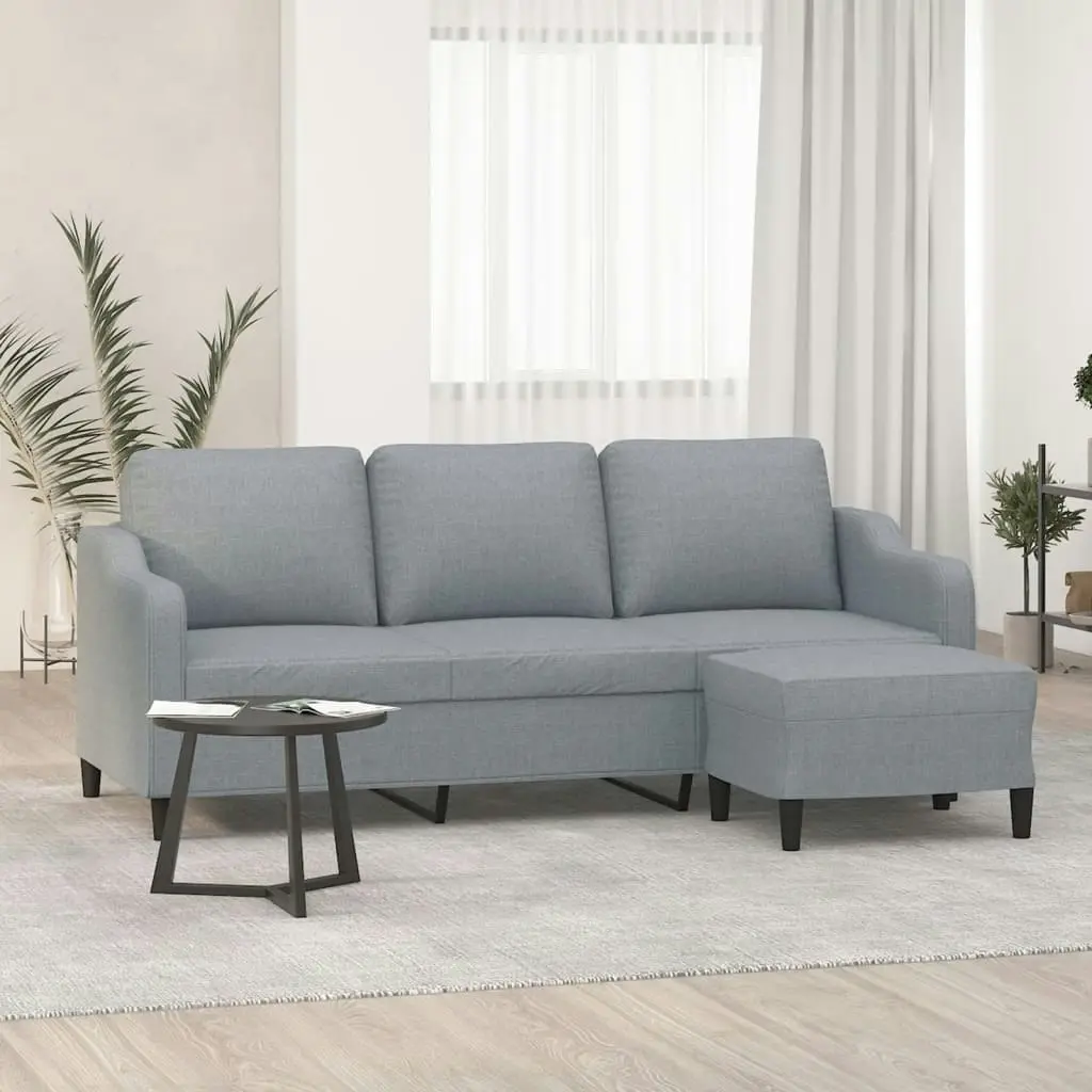 3-Seater Sofa with Footstool Light Grey 180 cm Fabric 3201135