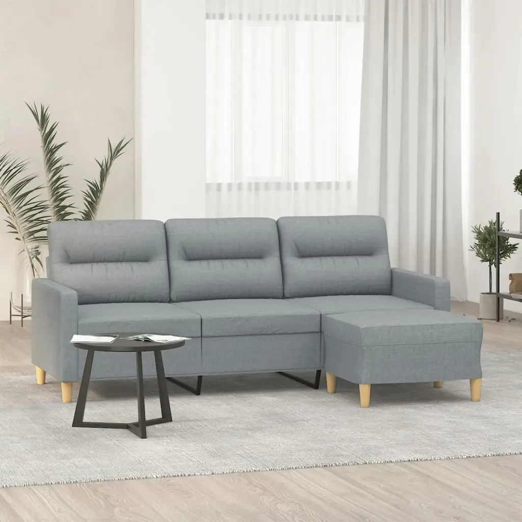 3-Seater Sofa with Footstool Light Grey 180 cm Fabric 3201073