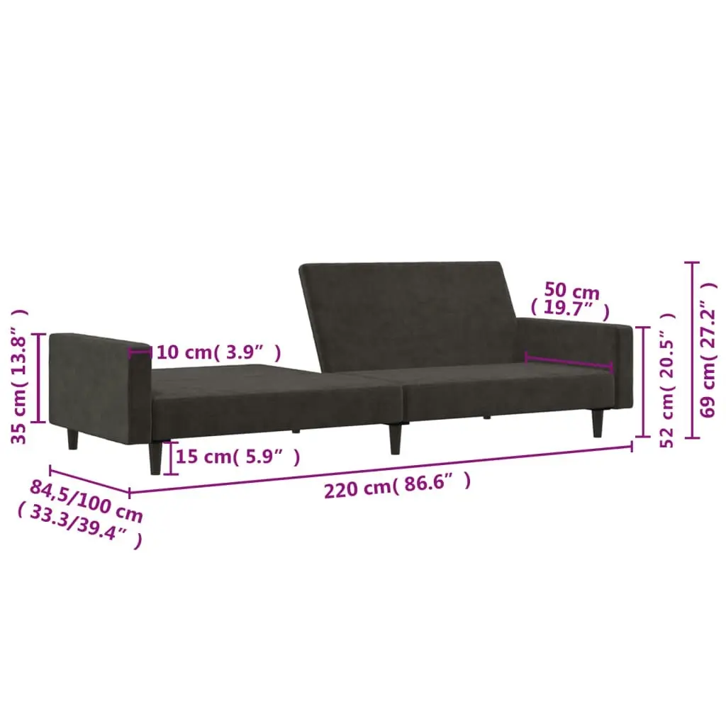 2-Seater Sofa Bed Dark Grey Velvet 375738