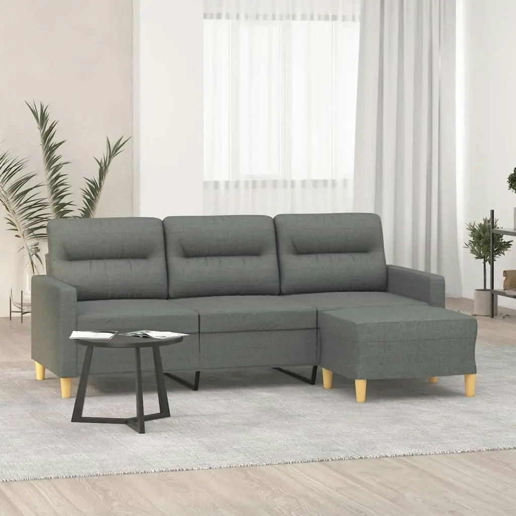 3-Seater Sofa with Footstool Dark Grey 180 cm Fabric 3201074