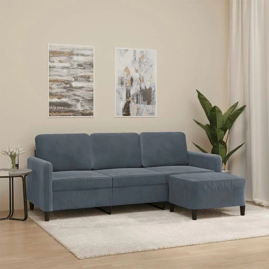 3-Seater Sofa with Footstool Dark Grey 180 cm Velvet 3201175