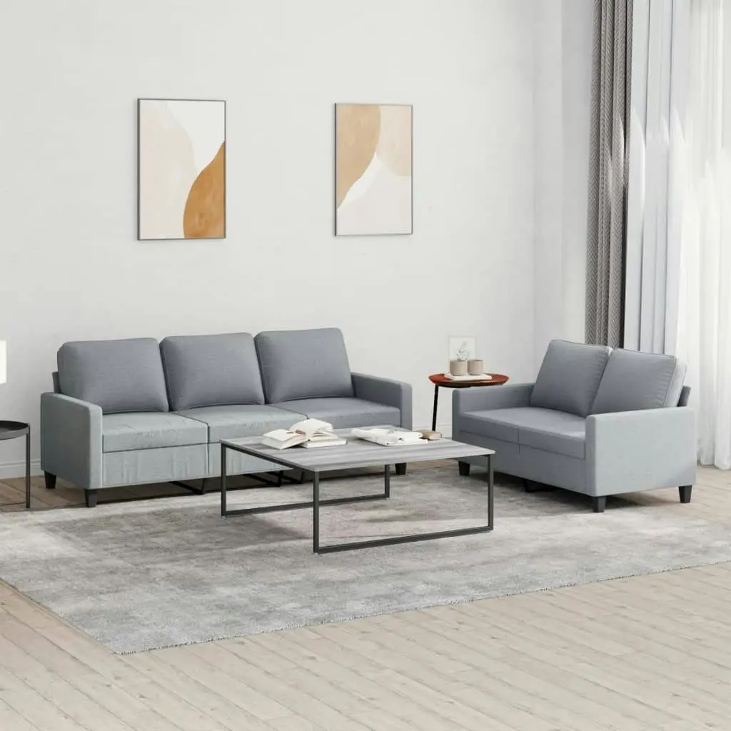 2 Piece Sofa Set with Cushions Light Grey Fabric 3201460