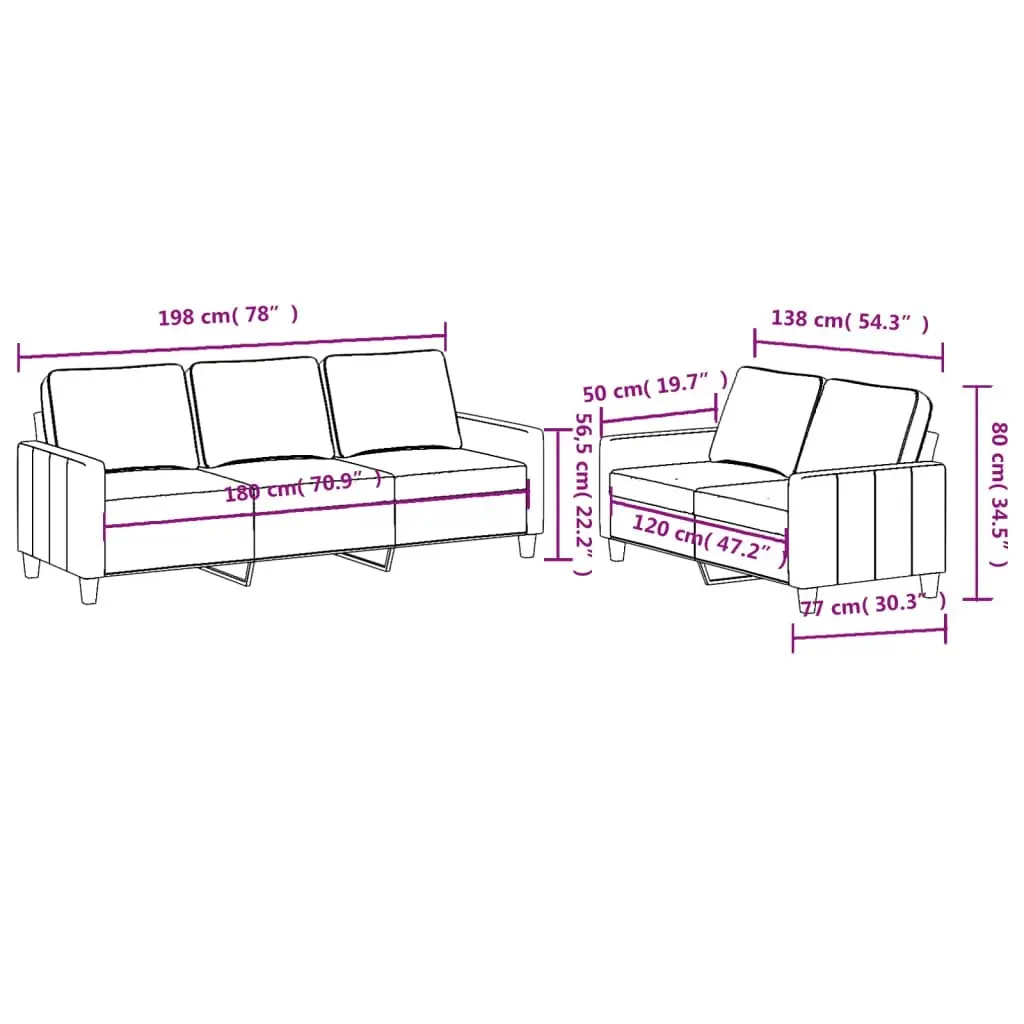 2 Piece Sofa Set with Cushions Light Grey Fabric 3201460