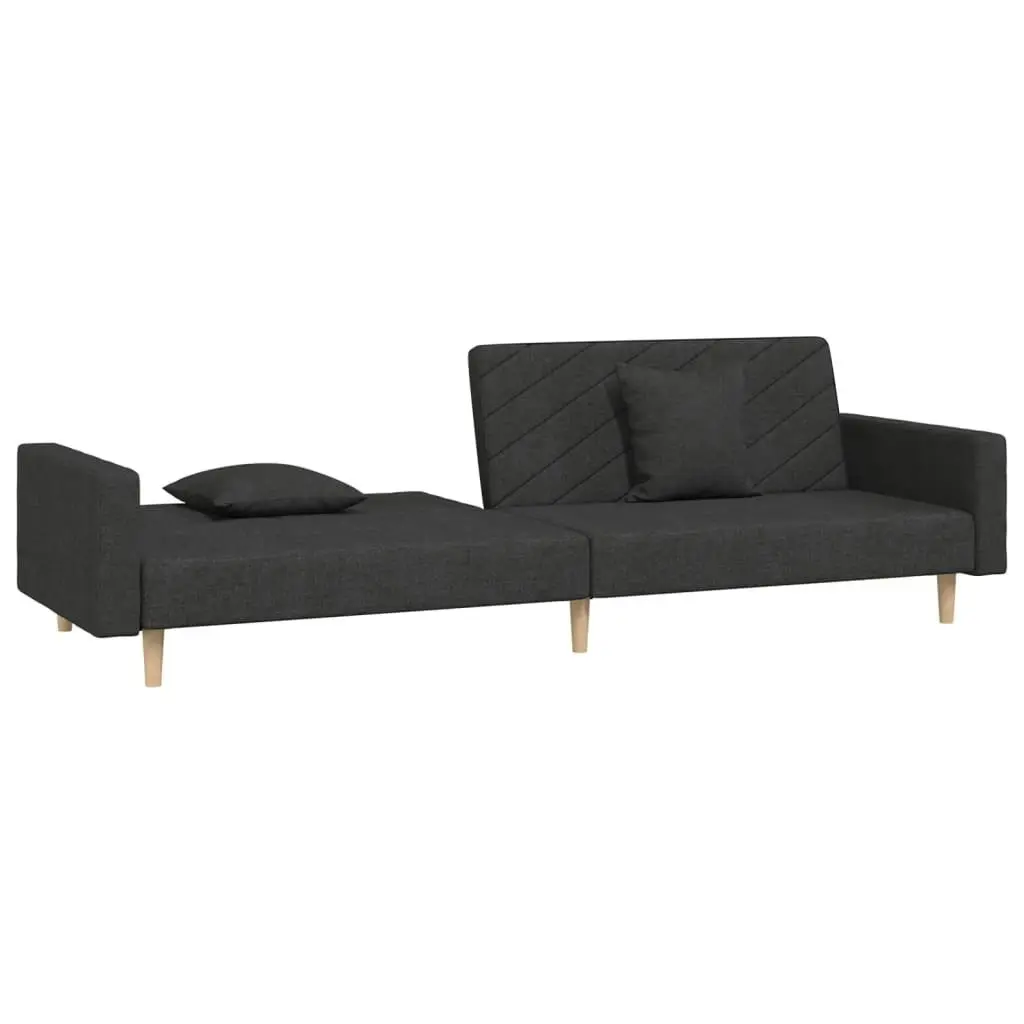 2-Seater Sofa Bed with Two Pillows Black Fabric 375901