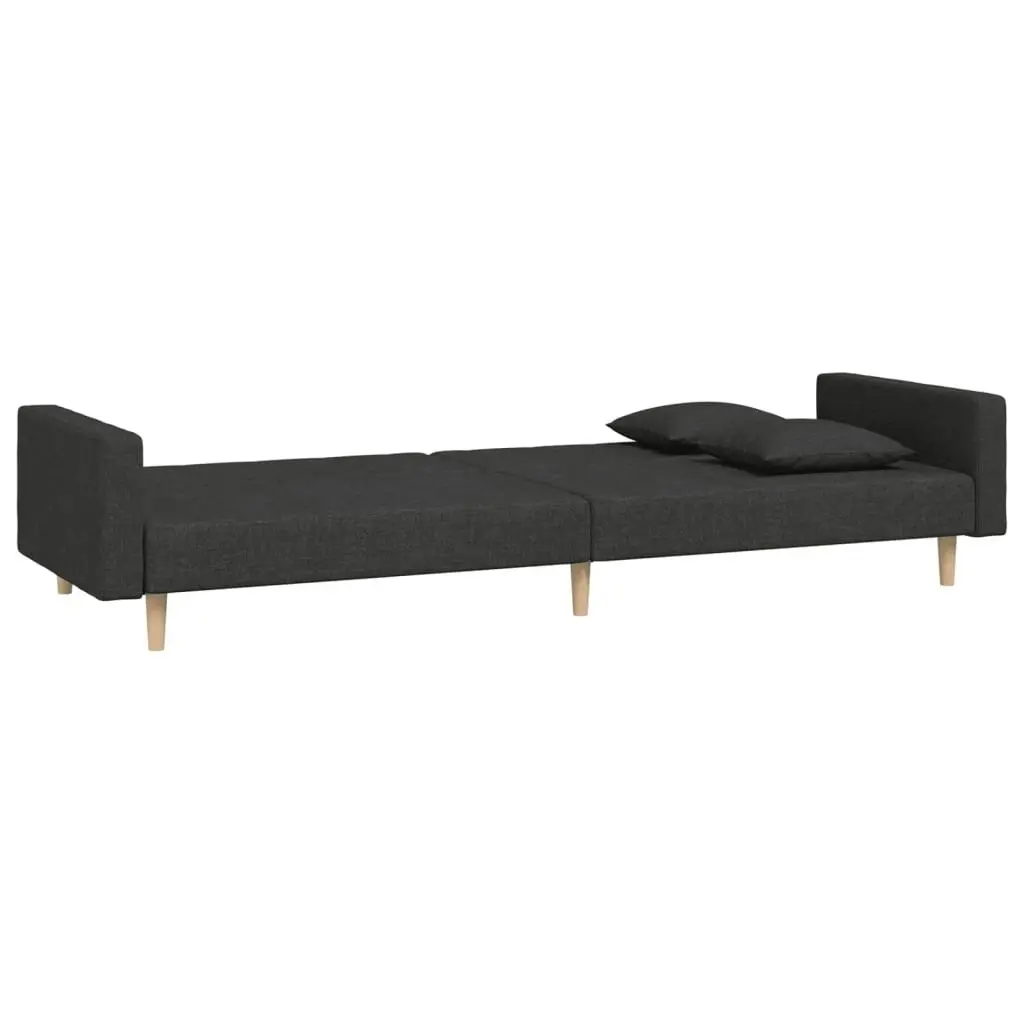 2-Seater Sofa Bed with Two Pillows Black Fabric 375901