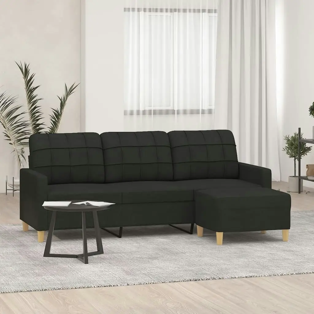 3-Seater Sofa with Footstool Black 180 cm Fabric 3201005