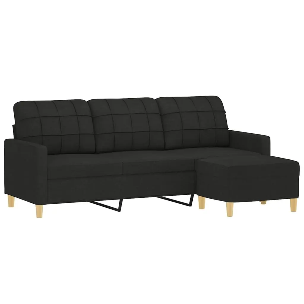 3-Seater Sofa with Footstool Black 180 cm Fabric 3201005