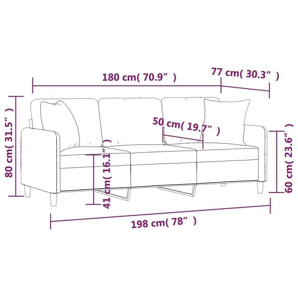 3-Seater Sofa with Throw Pillows Dark Grey 180 cm Fabric 3200918