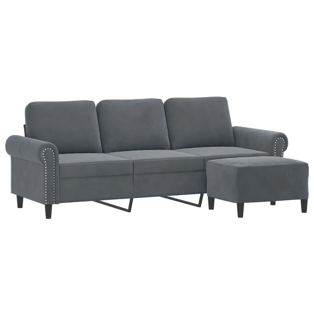 3-Seater Sofa with Footstool Dark Grey 180 cm Velvet 3201216