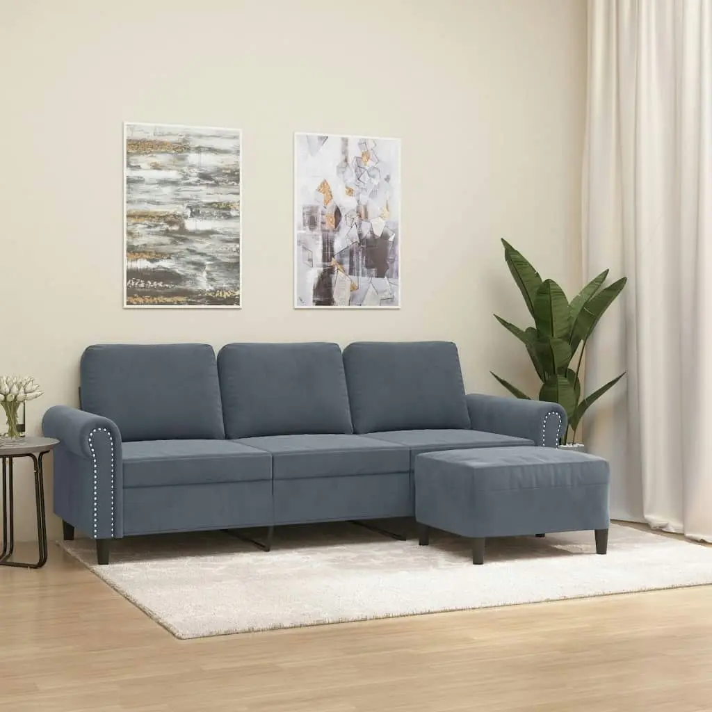 3-Seater Sofa with Footstool Dark Grey 180 cm Velvet 3201216