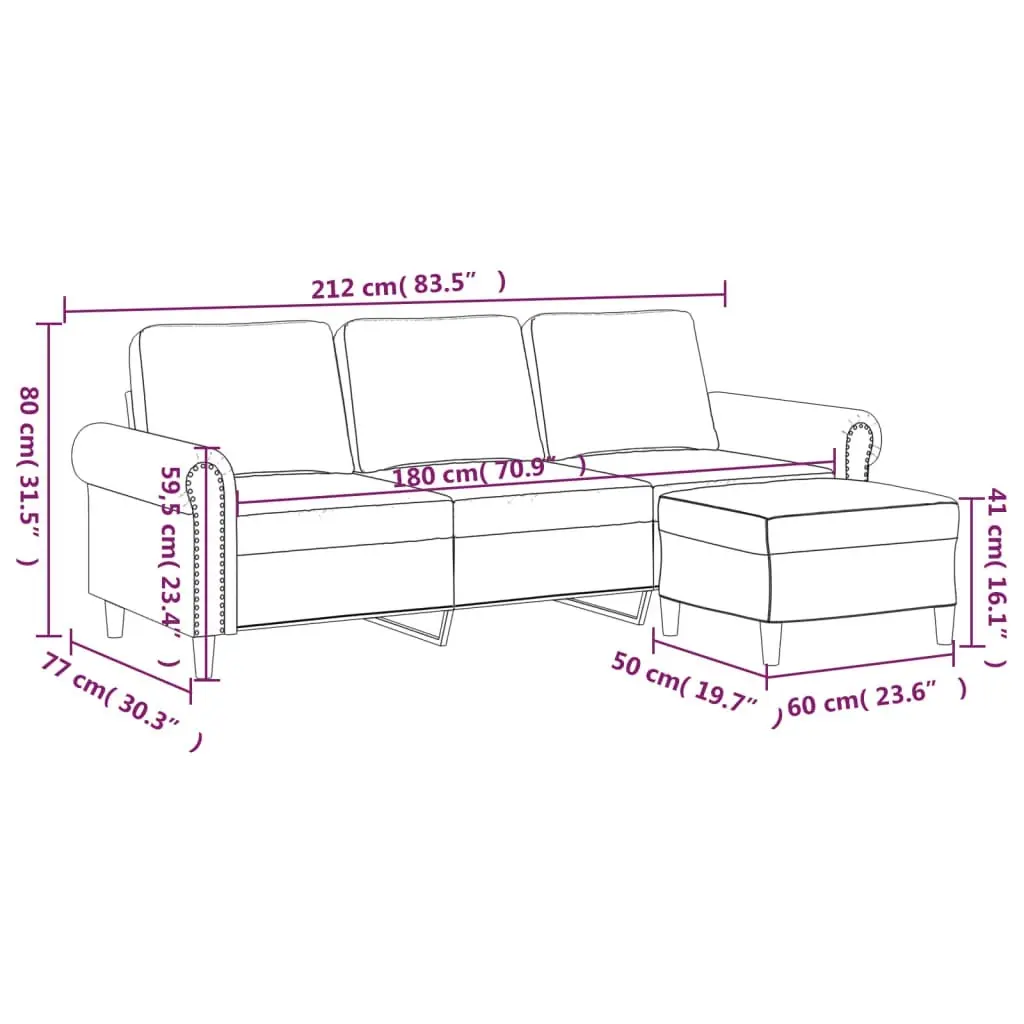 3-Seater Sofa with Footstool Dark Grey 180 cm Velvet 3201216