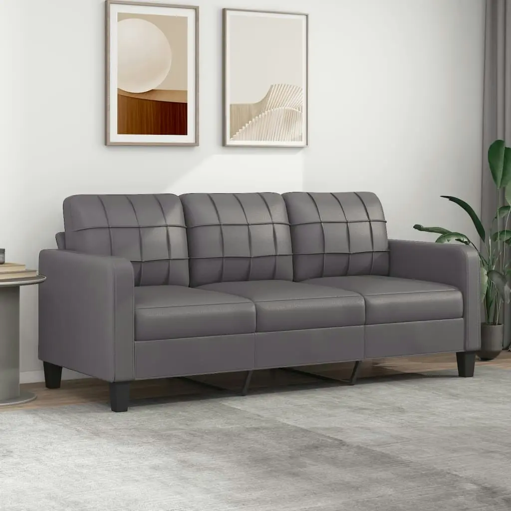 3-Seater Sofa Grey 180 cm Faux Leather 359124