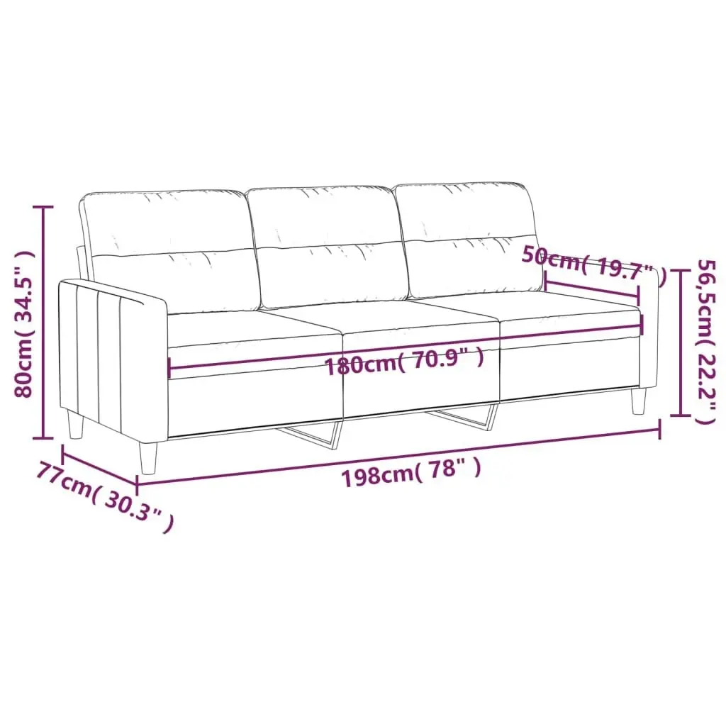 3-Seater Sofa Light Grey 180 cm Fabric 359243