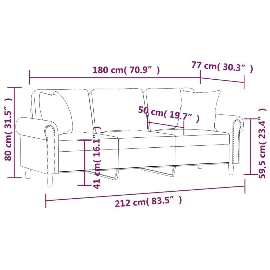 3-Seater Sofa with Throw Pillows Dark Grey 180 cm Velvet 3200956