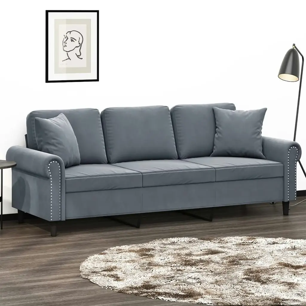 3-Seater Sofa with Throw Pillows Dark Grey 180 cm Velvet 3200956