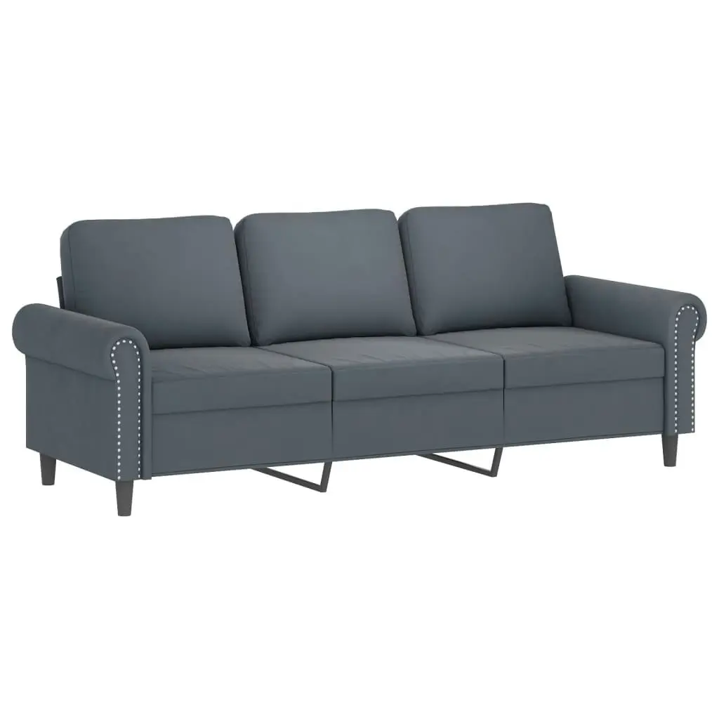 3-Seater Sofa with Throw Pillows Dark Grey 180 cm Velvet 3200956