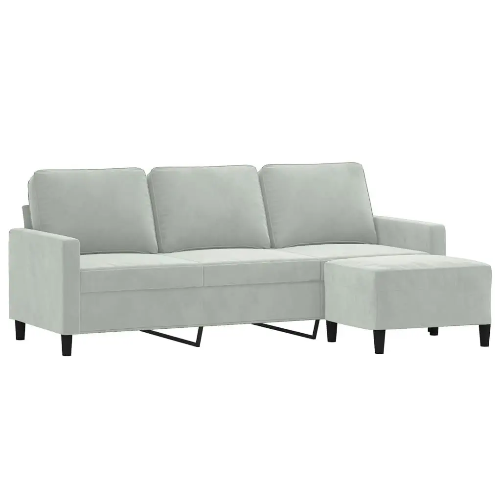 3-Seater Sofa with Footstool Light Grey 180 cm Velvet 3201055