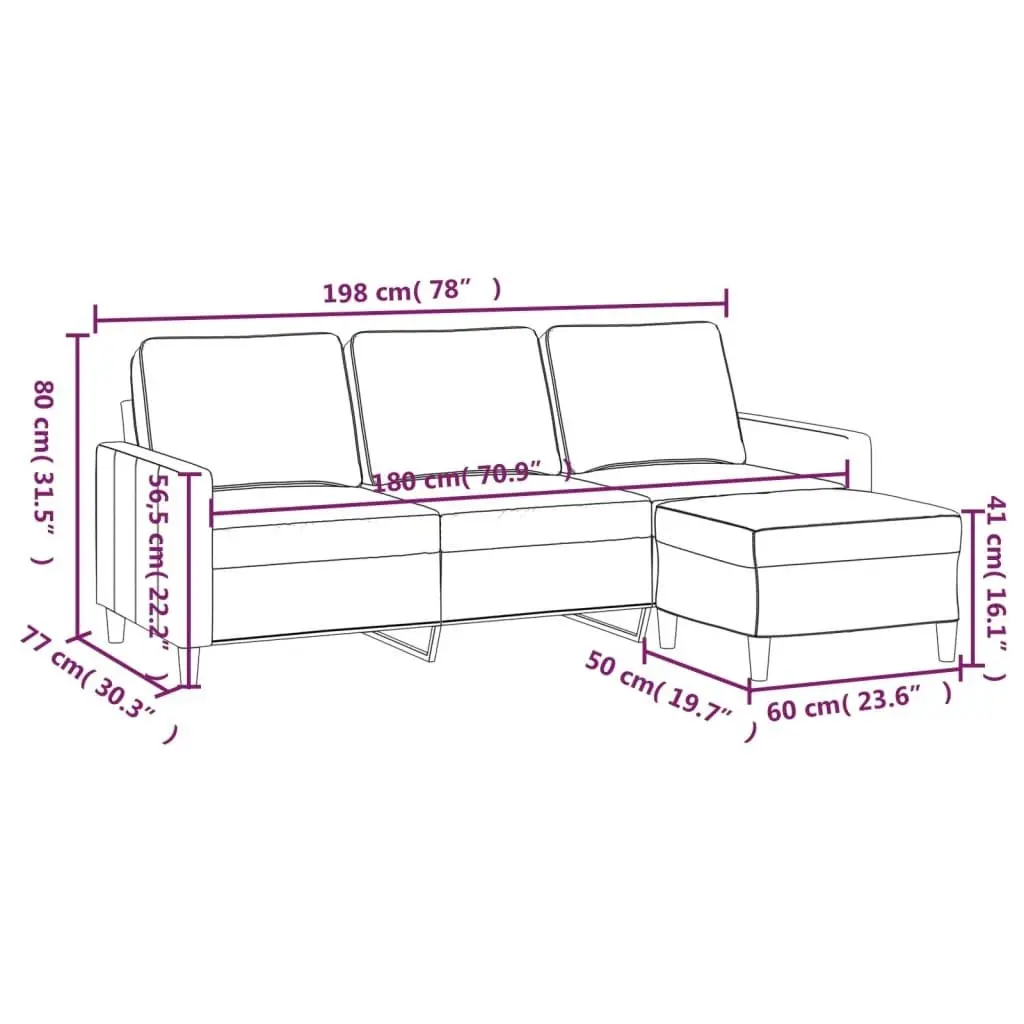 3-Seater Sofa with Footstool Light Grey 180 cm Velvet 3201055