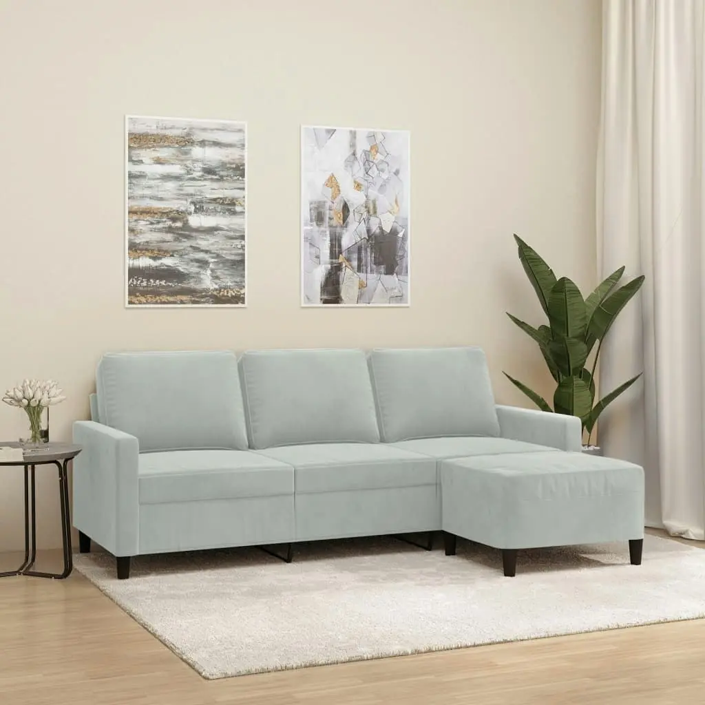 3-Seater Sofa with Footstool Light Grey 180 cm Velvet 3201055