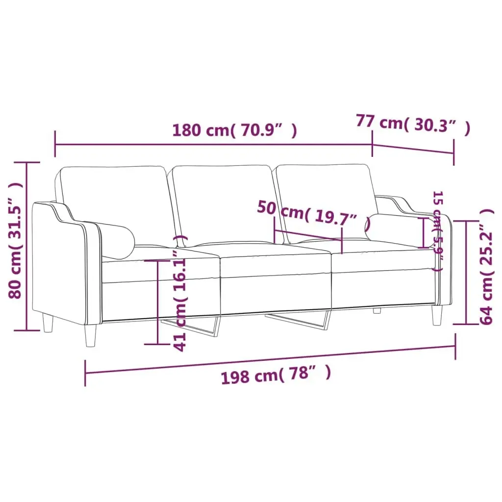 3-Seater Sofa with Throw Pillows Dark Grey 180 cm Fabric 3200854