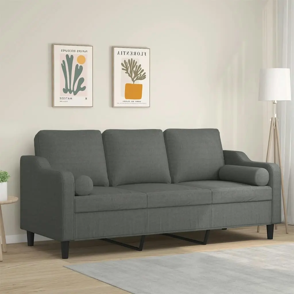 3-Seater Sofa with Throw Pillows Dark Grey 180 cm Fabric 3200854