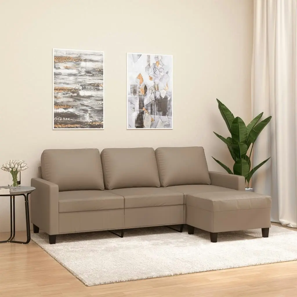 3-Seater Sofa with Footstool Cappuccino 180 cm Faux Leather 3201028