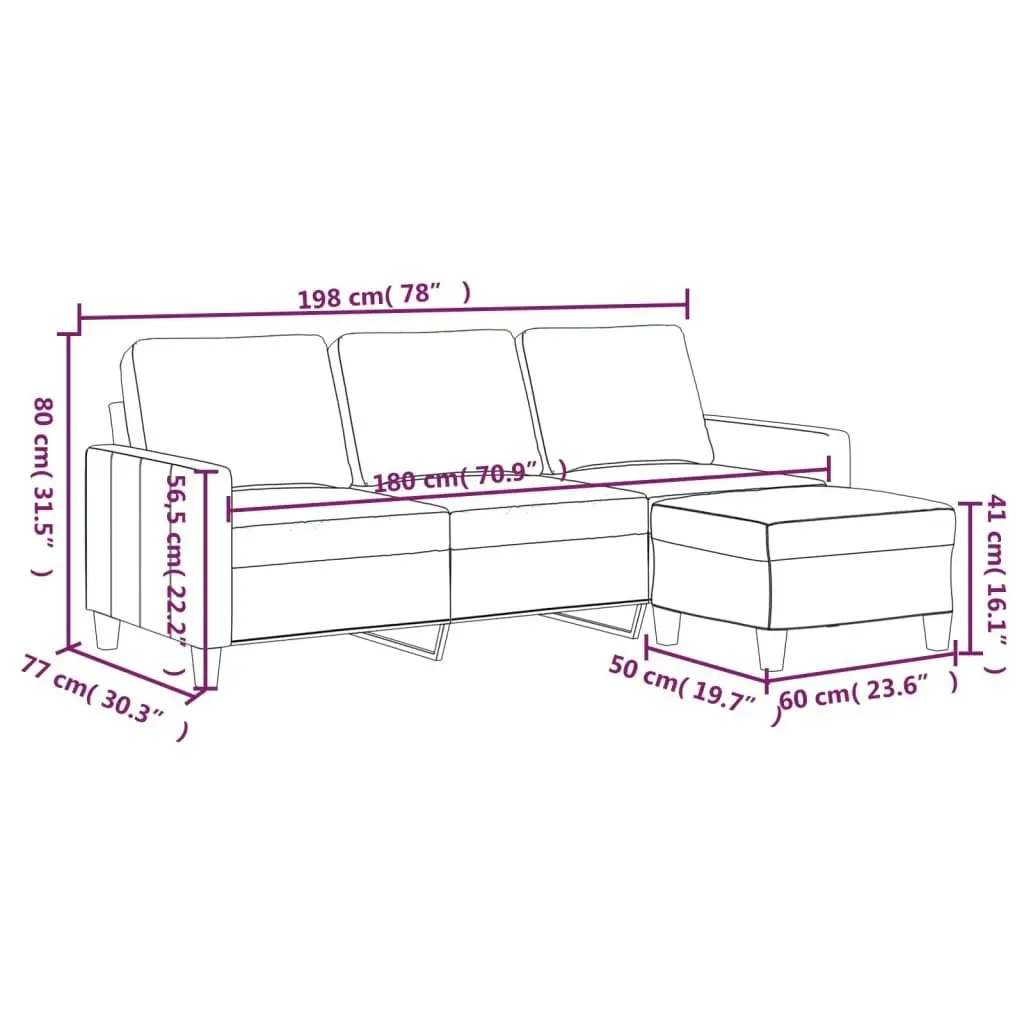 3-Seater Sofa with Footstool Cappuccino 180 cm Faux Leather 3201028