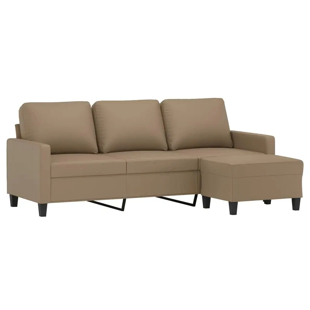 3-Seater Sofa with Footstool Cappuccino 180 cm Faux Leather 3201028