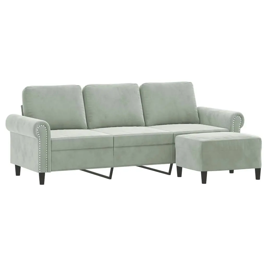 3-Seater Sofa with Footstool Light Grey 180 cm Velvet 3201215