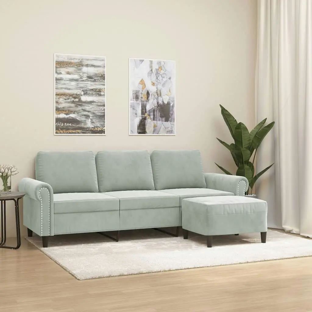 3-Seater Sofa with Footstool Light Grey 180 cm Velvet 3201215