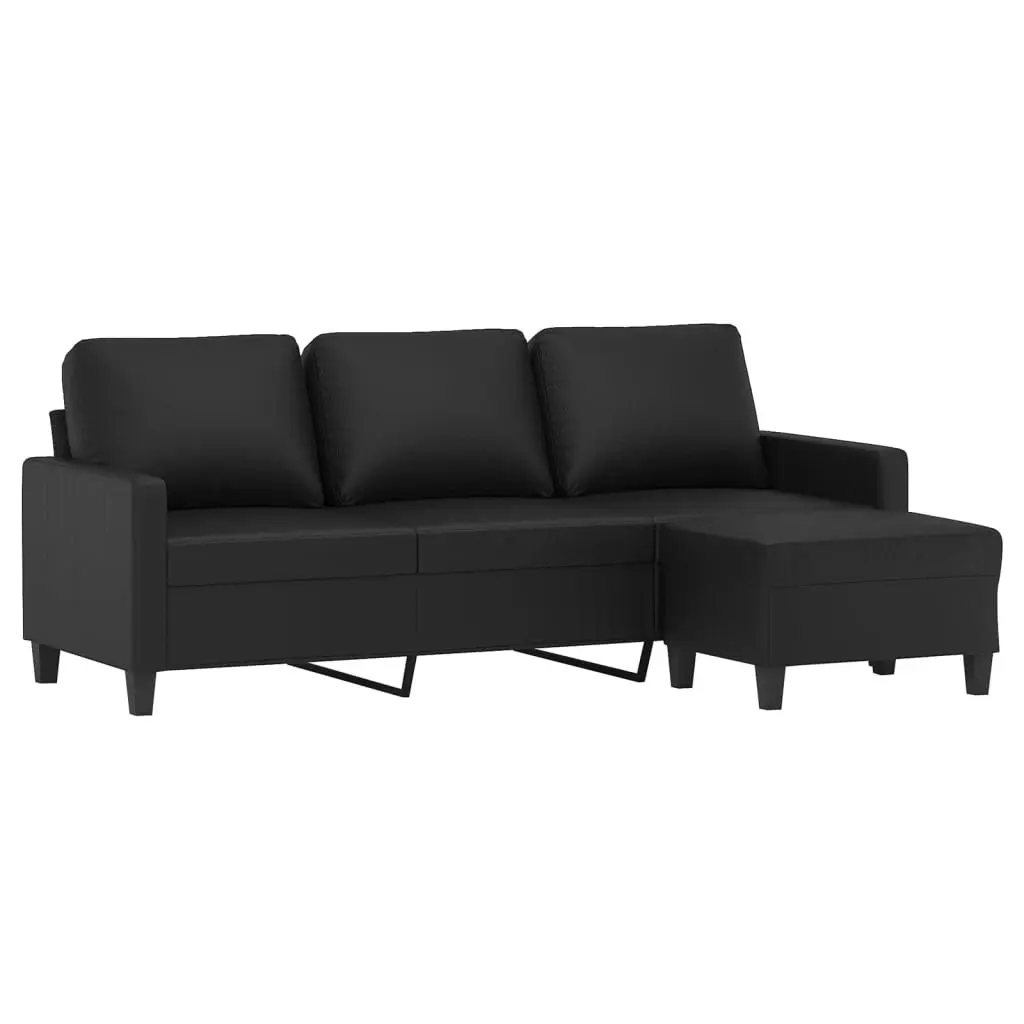 3-Seater Sofa with Footstool Black 180 cm Faux Leather 3201024