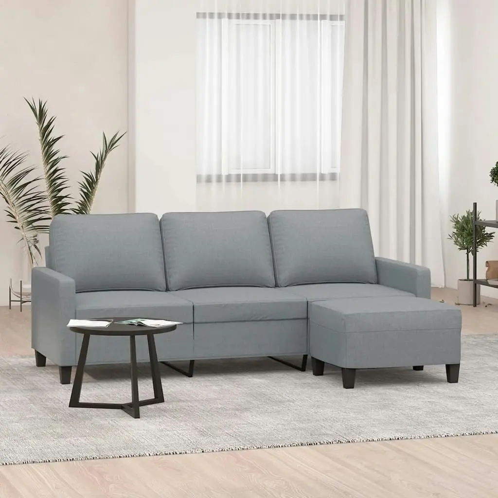 3-Seater Sofa with Footstool Light Grey 180 cm Fabric 3201037