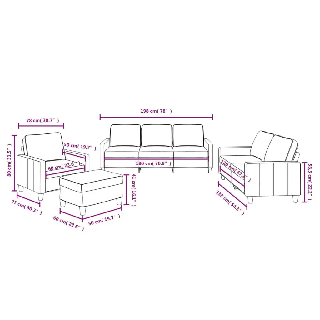 4 Piece Sofa Set with Cushions Light Grey Fabric 3201436