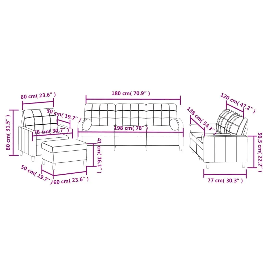 4 Piece Sofa Set with Pillows Light Grey Fabric 3201266