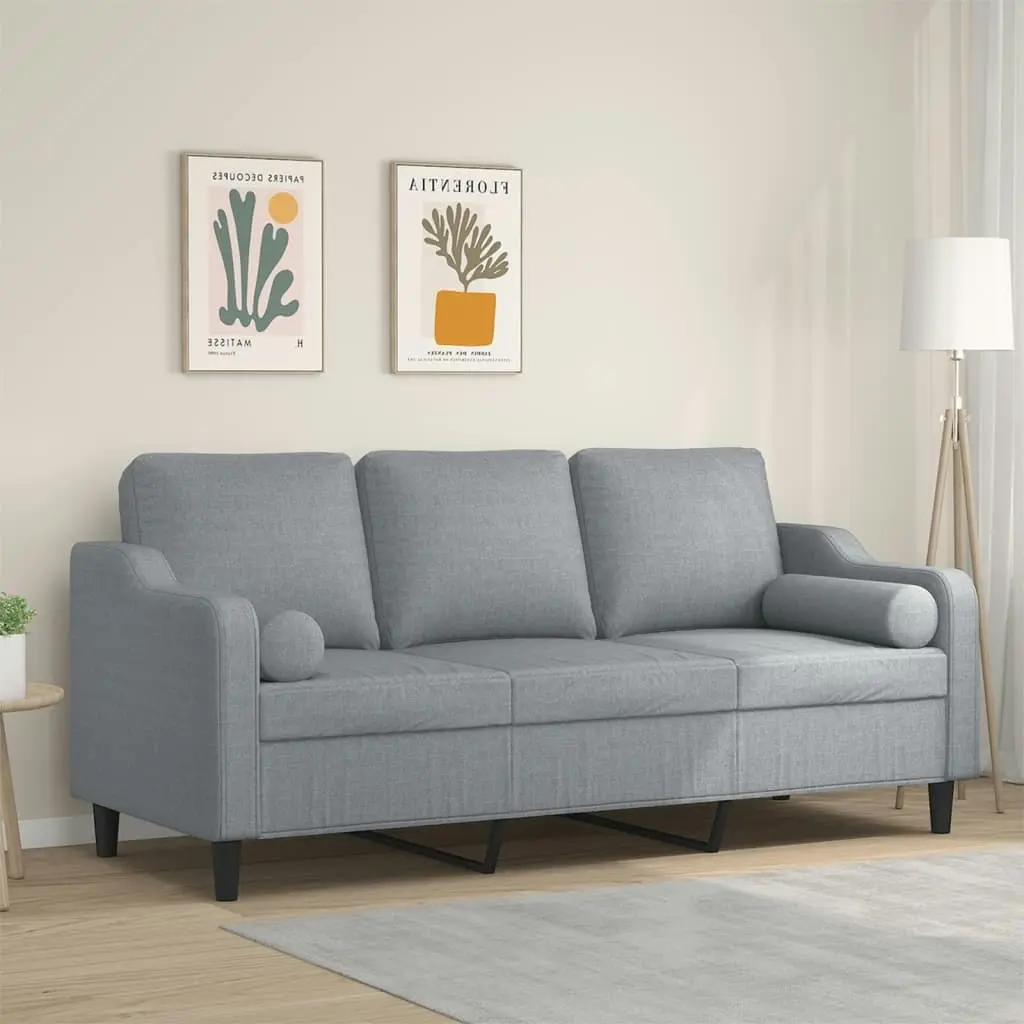 3-Seater Sofa with Throw Pillows Light Grey 180 cm Fabric 3200853