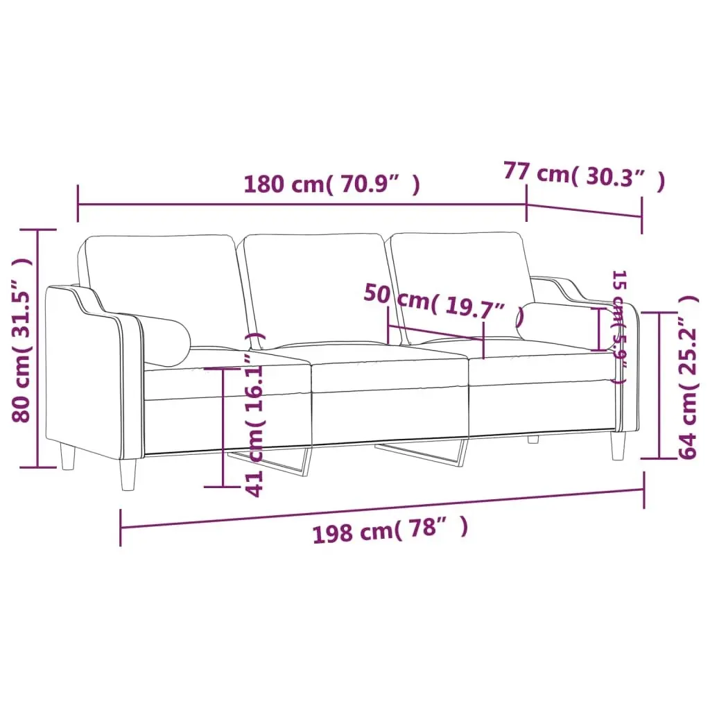 3-Seater Sofa with Throw Pillows Light Grey 180 cm Fabric 3200853