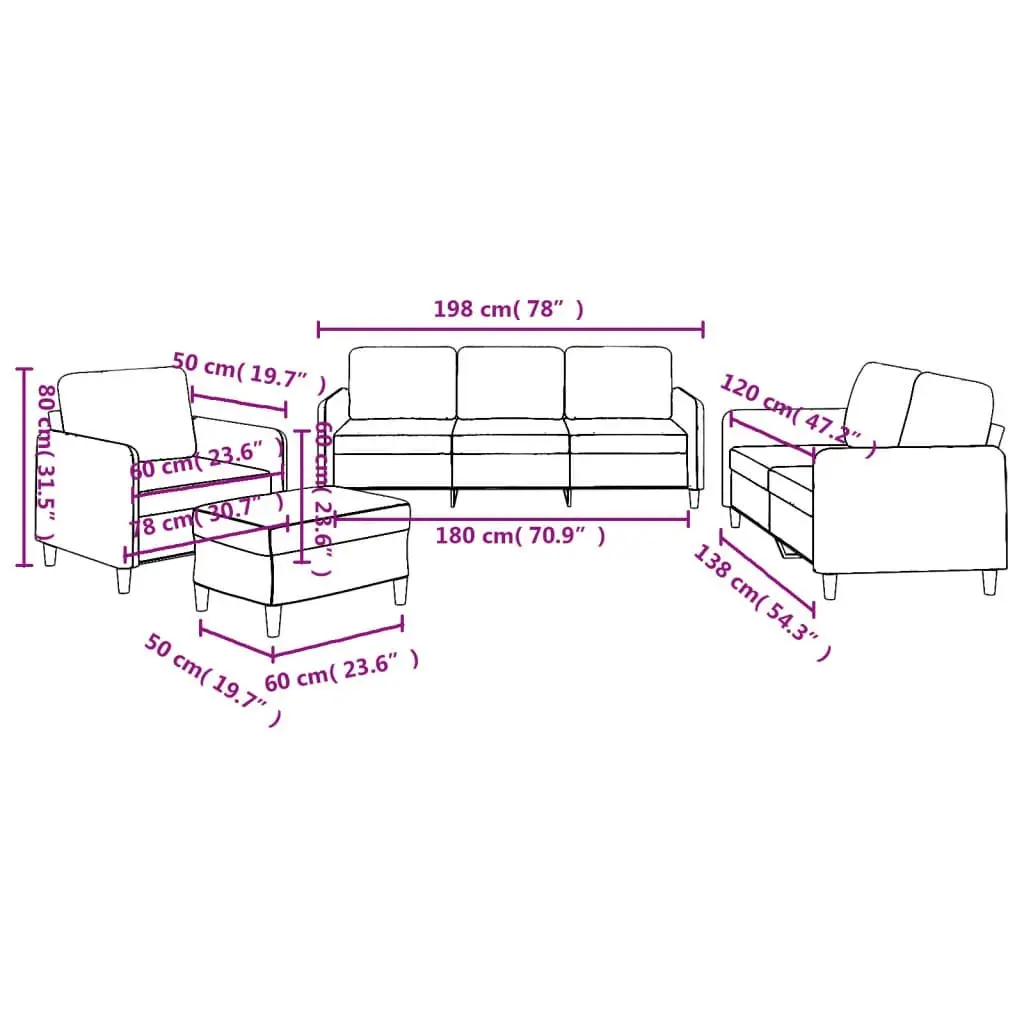 4 Piece Sofa Set with Cushions Light Grey Fabric 3202062