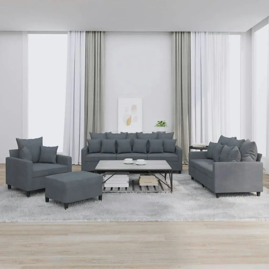 4 Piece Sofa Set with Cushions Dark Grey Velvet 3201691