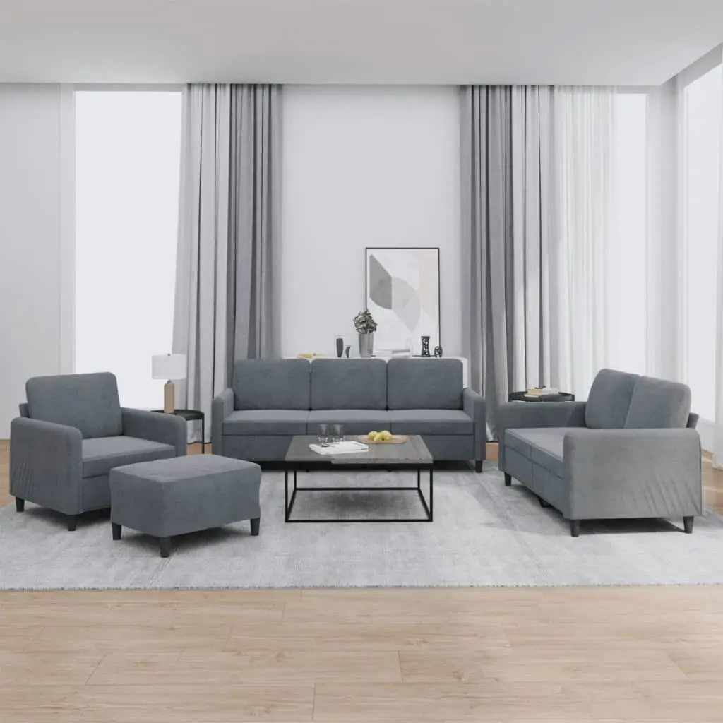 4 Piece Sofa Set Dark Grey Velvet 3201945