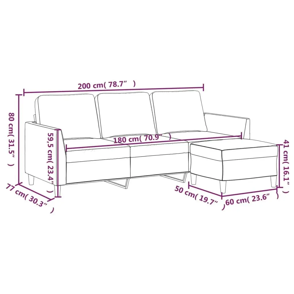 3-Seater Sofa with Footstool Cappuccino 180 cm Faux Leather 3201126