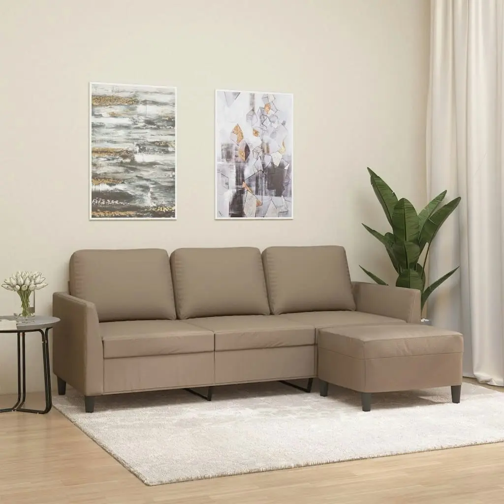 3-Seater Sofa with Footstool Cappuccino 180 cm Faux Leather 3201126