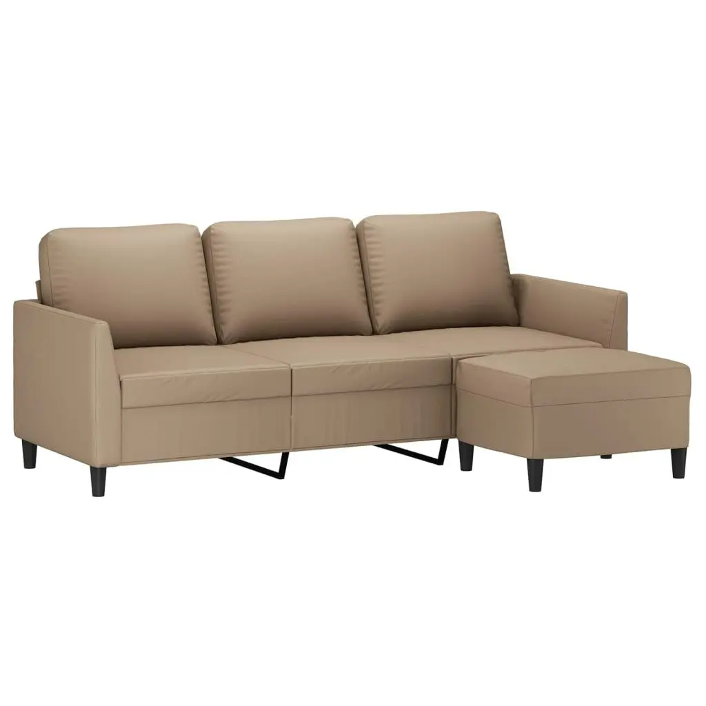 3-Seater Sofa with Footstool Cappuccino 180 cm Faux Leather 3201126