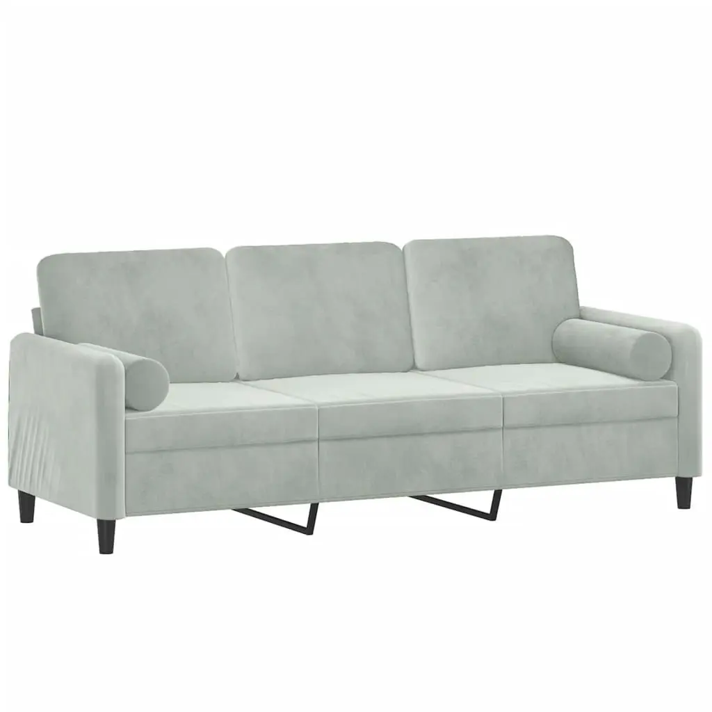 3-Seater Sofa with Throw Pillows Light Grey 180 cm Velvet 3200891