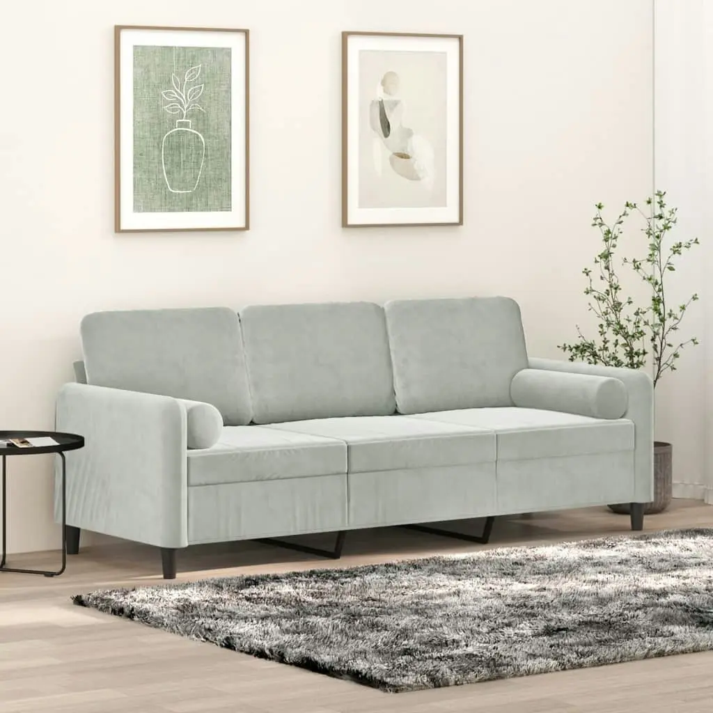 3-Seater Sofa with Throw Pillows Light Grey 180 cm Velvet 3200891